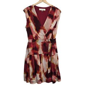 Taylor Womens XL Abstract Print Chiffon Belted Fit & Flare Wrap Dress Classic